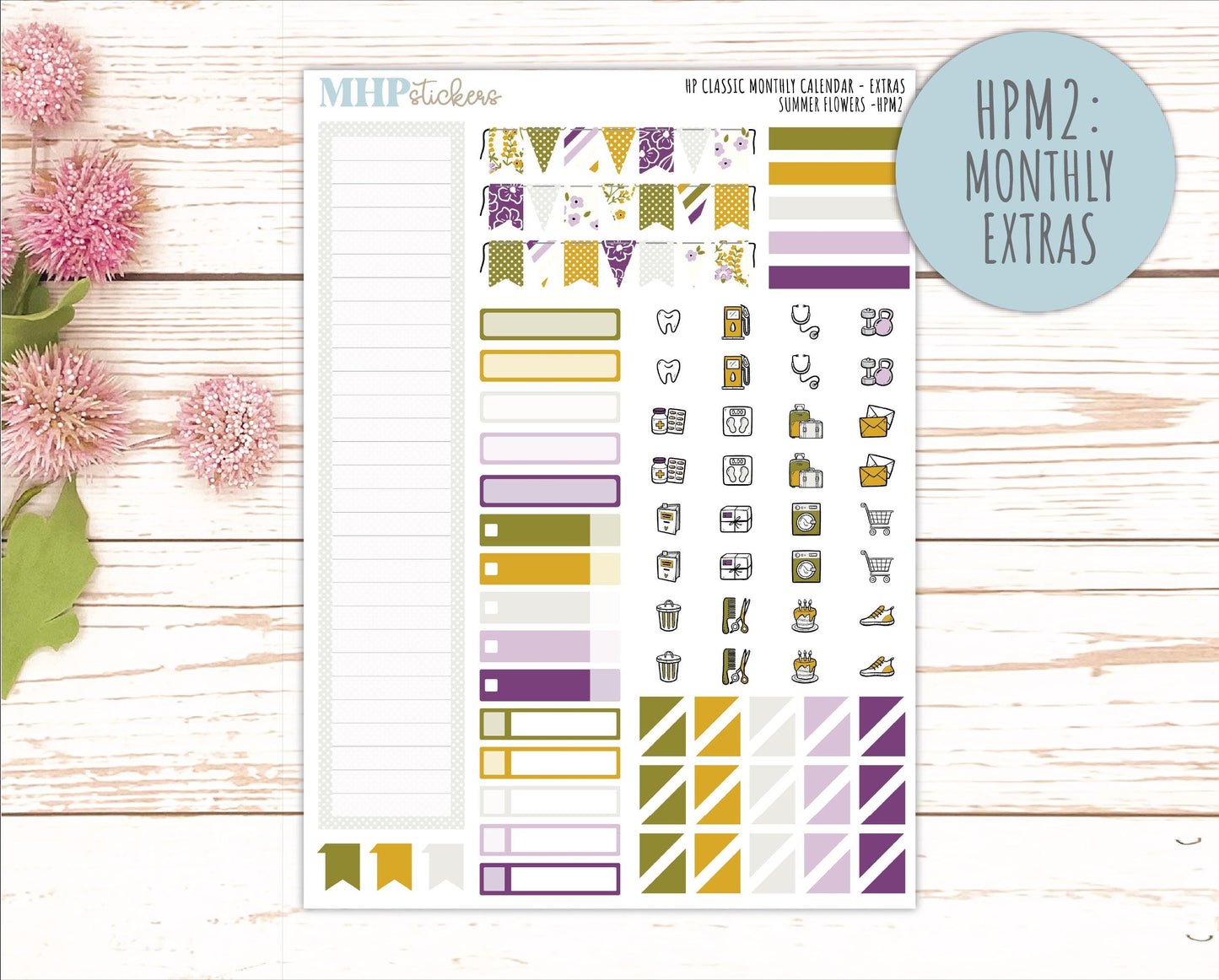 JUNE Stickers for Happy Planner Classic Horizontal Layout. 2026 Collection. "Summer Flowers" || HPH