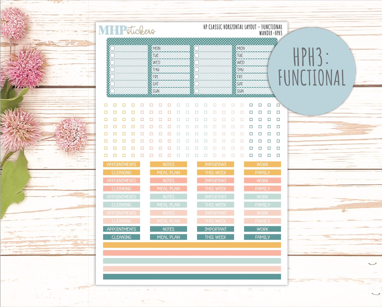 JUNE Stickers for Happy Planner Classic Horizontal Layout. 2026 Collection. "Wander" || HPH