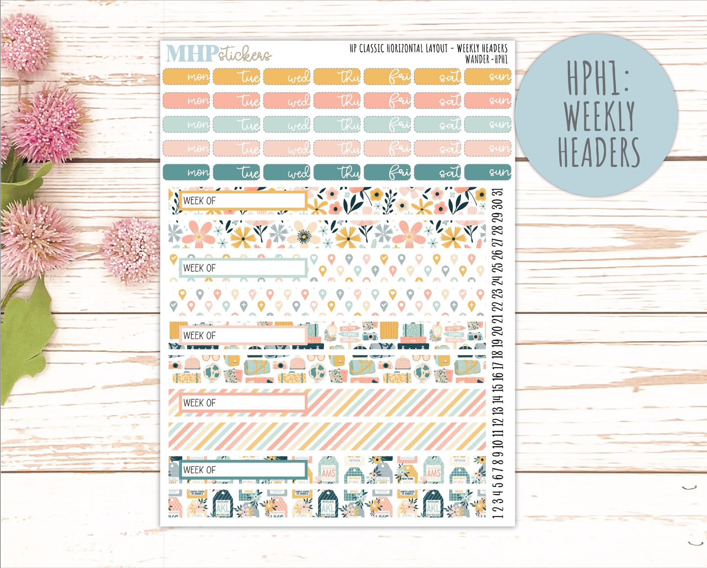JUNE Stickers for Happy Planner Classic Horizontal Layout. 2026 Collection. "Wander" || HPH