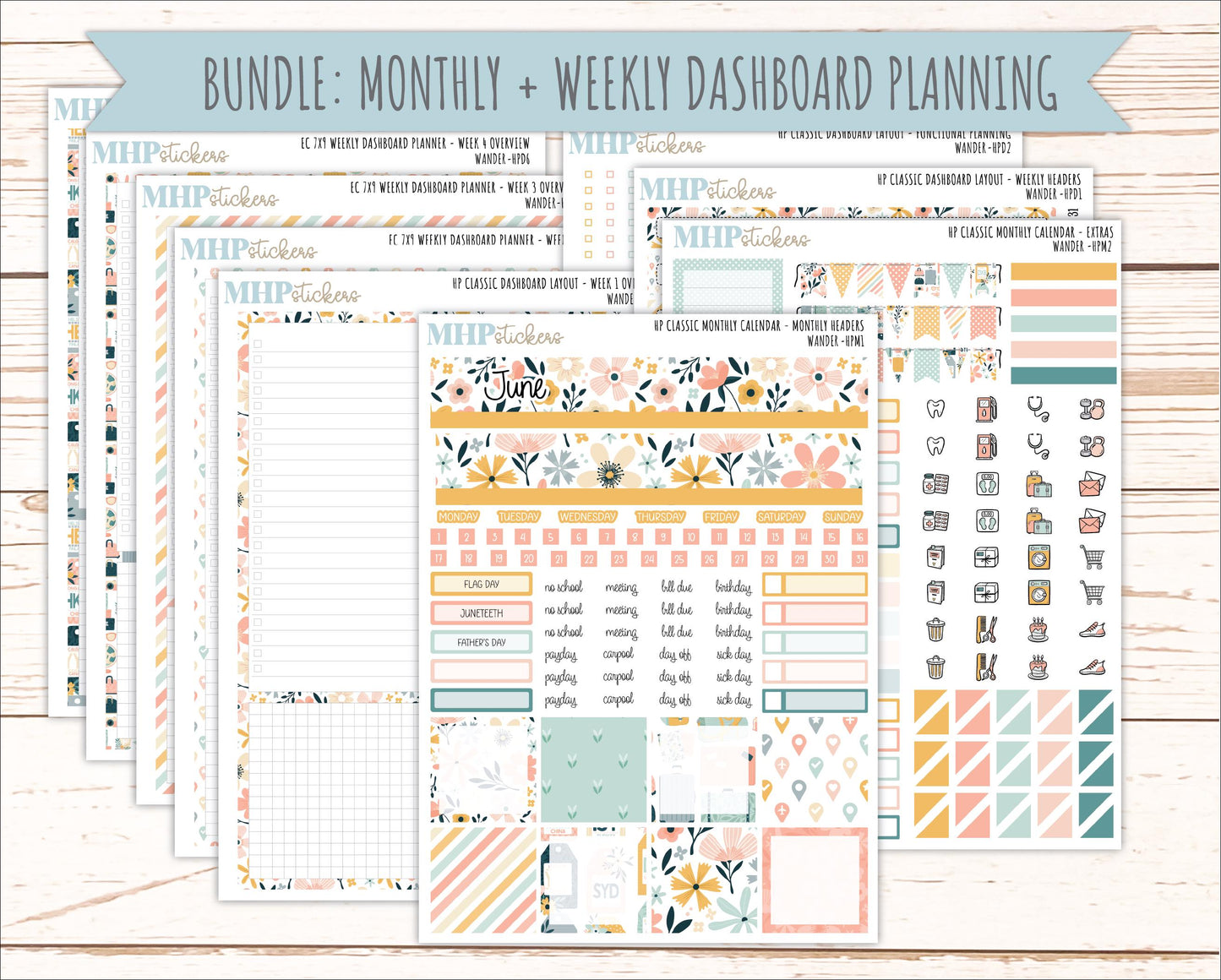 JUNE Stickers for Happy Planner Classic Dashboard Layout. 2026 Collection. "Wander" || HPD