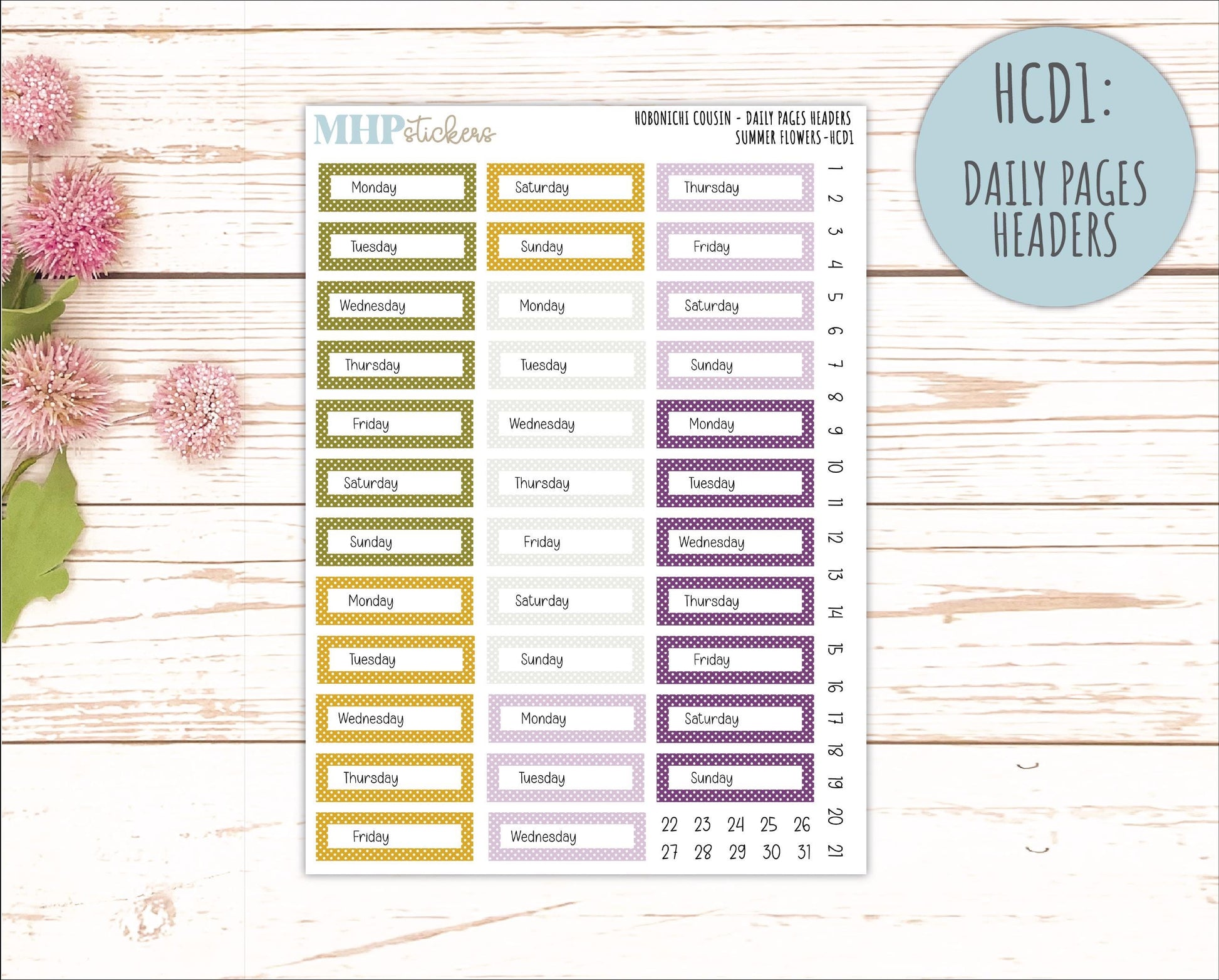 JUNE 2026 Stickers for Hobonichi Cousin. A5 Planners "Summer Flowers" || HC