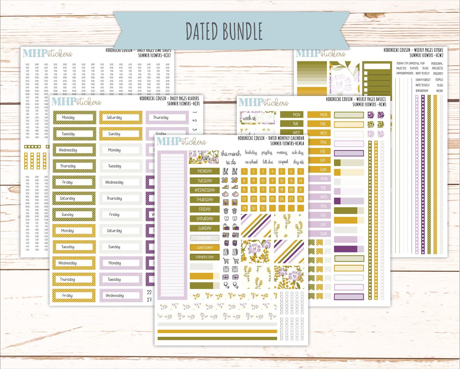 JUNE 2026 Stickers for Hobonichi Cousin. A5 Planners "Summer Flowers" || HC