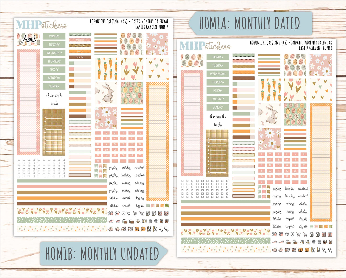 APRIL 2026 Stickers for Hobonichi Techo Original. A6 Planners "Easter Garden" || HO