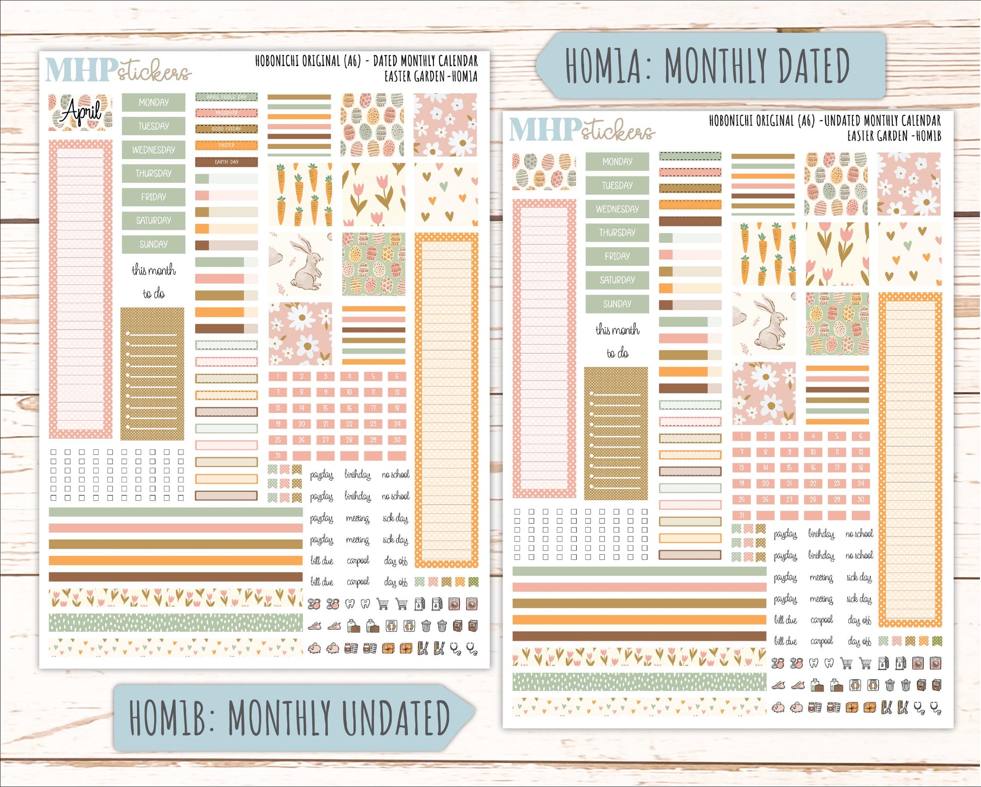 APRIL 2026 Stickers for Hobonichi Techo Original. A6 Planners "Easter Garden" || HO