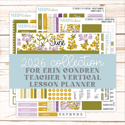 JUNE Stickers for EC Teacher Lesson Planner - Vertical Layout. 2026 Collection "Summer Flowers" || ECTV