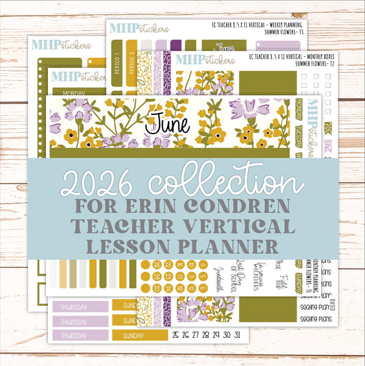 JUNE Stickers for EC Teacher Lesson Planner - Vertical Layout. 2026 Collection "Summer Flowers" || ECTV