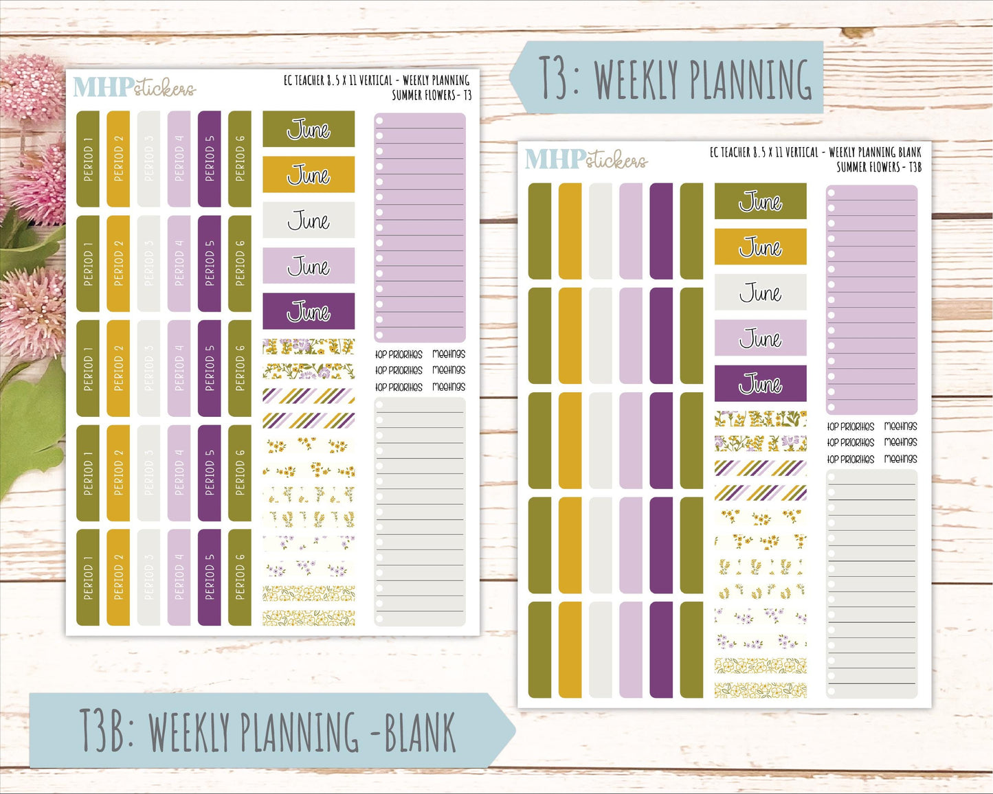 JUNE Stickers for EC Teacher Lesson Planner - Vertical Layout. 2026 Collection "Summer Flowers" || ECTV