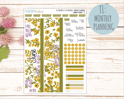 JUNE Stickers for EC Teacher Lesson Planner - Vertical Layout. 2026 Collection "Summer Flowers" || ECTV