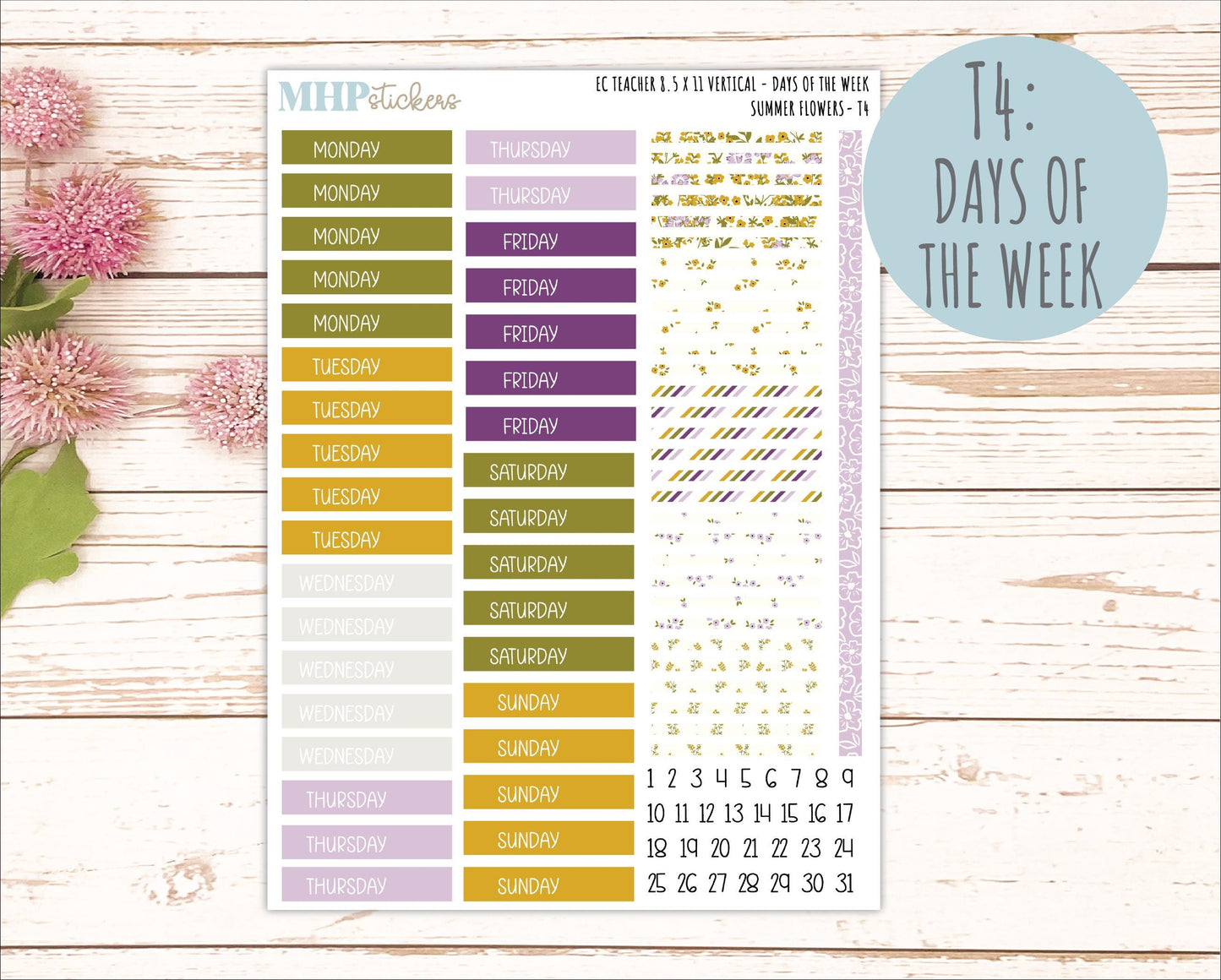 JUNE Stickers for EC Teacher Lesson Planner - Vertical Layout. 2026 Collection "Summer Flowers" || ECTV