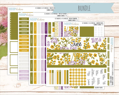JUNE Stickers for EC Teacher Lesson Planner - Vertical Layout. 2026 Collection "Summer Flowers" || ECTV