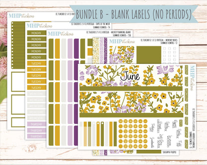 JUNE Stickers for EC Teacher Lesson Planner - Vertical Layout. 2026 Collection "Summer Flowers" || ECTV