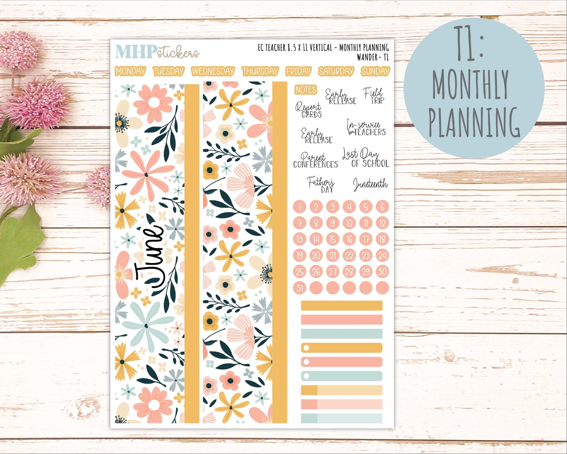 JUNE Stickers for EC Teacher Lesson Planner - Vertical Layout. 2026 Collection "Wander" || ECTV