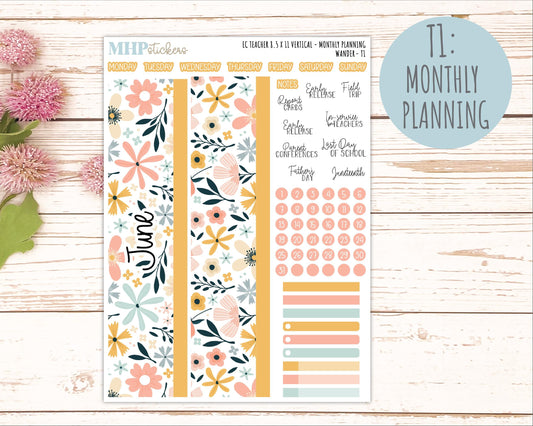 JUNE Stickers for EC Teacher Lesson Planner - Vertical Layout. 2026 Collection "Wander" || ECTV