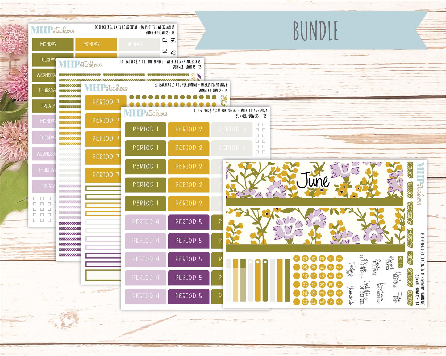 JUNE Stickers for EC Teacher Lesson Planner - Horizontal Layout. 2026 Collection "Summer Flowers" || ECTH
