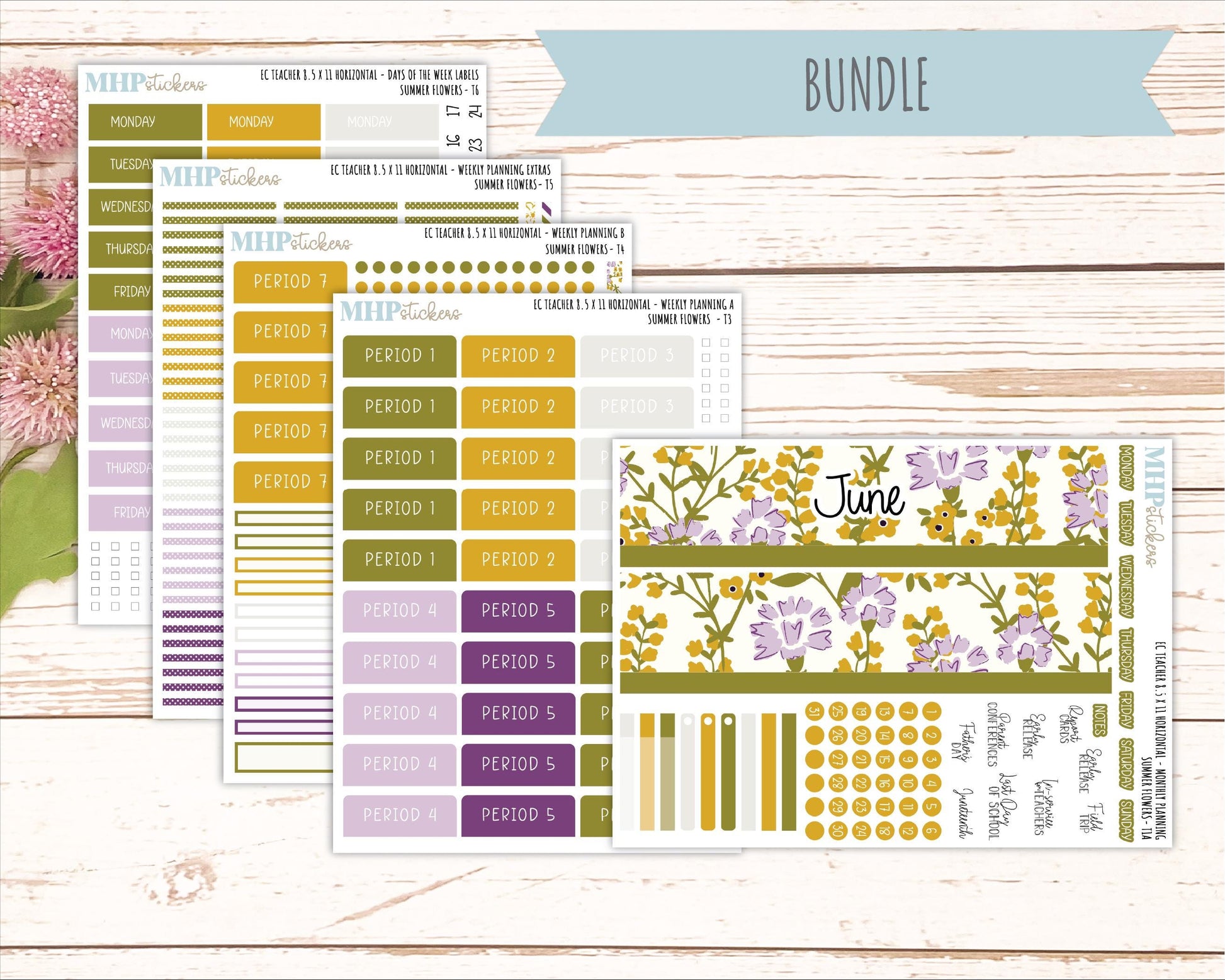 JUNE Stickers for EC Teacher Lesson Planner - Horizontal Layout. 2026 Collection "Summer Flowers" || ECTH