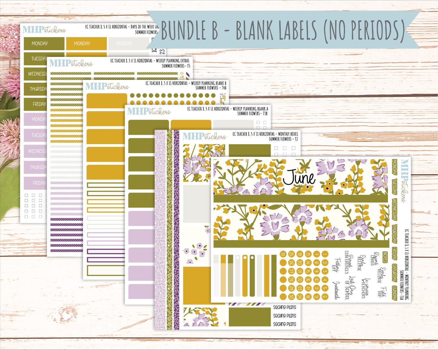JUNE Stickers for EC Teacher Lesson Planner - Horizontal Layout. 2026 Collection "Summer Flowers" || ECTH