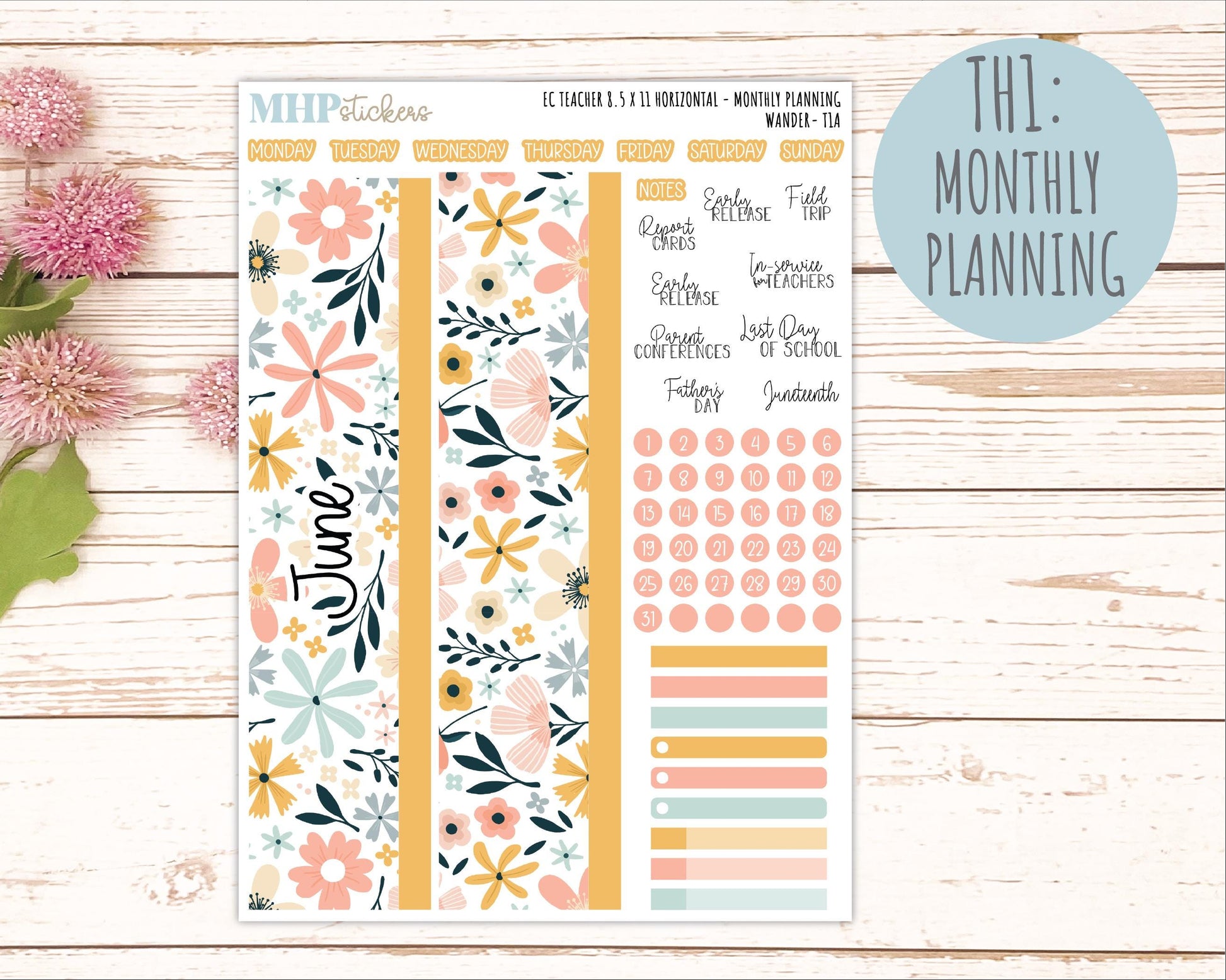JUNE Stickers for EC Teacher Lesson Planner - Horizontal Layout. 2026 Collection "Wander" || ECTH