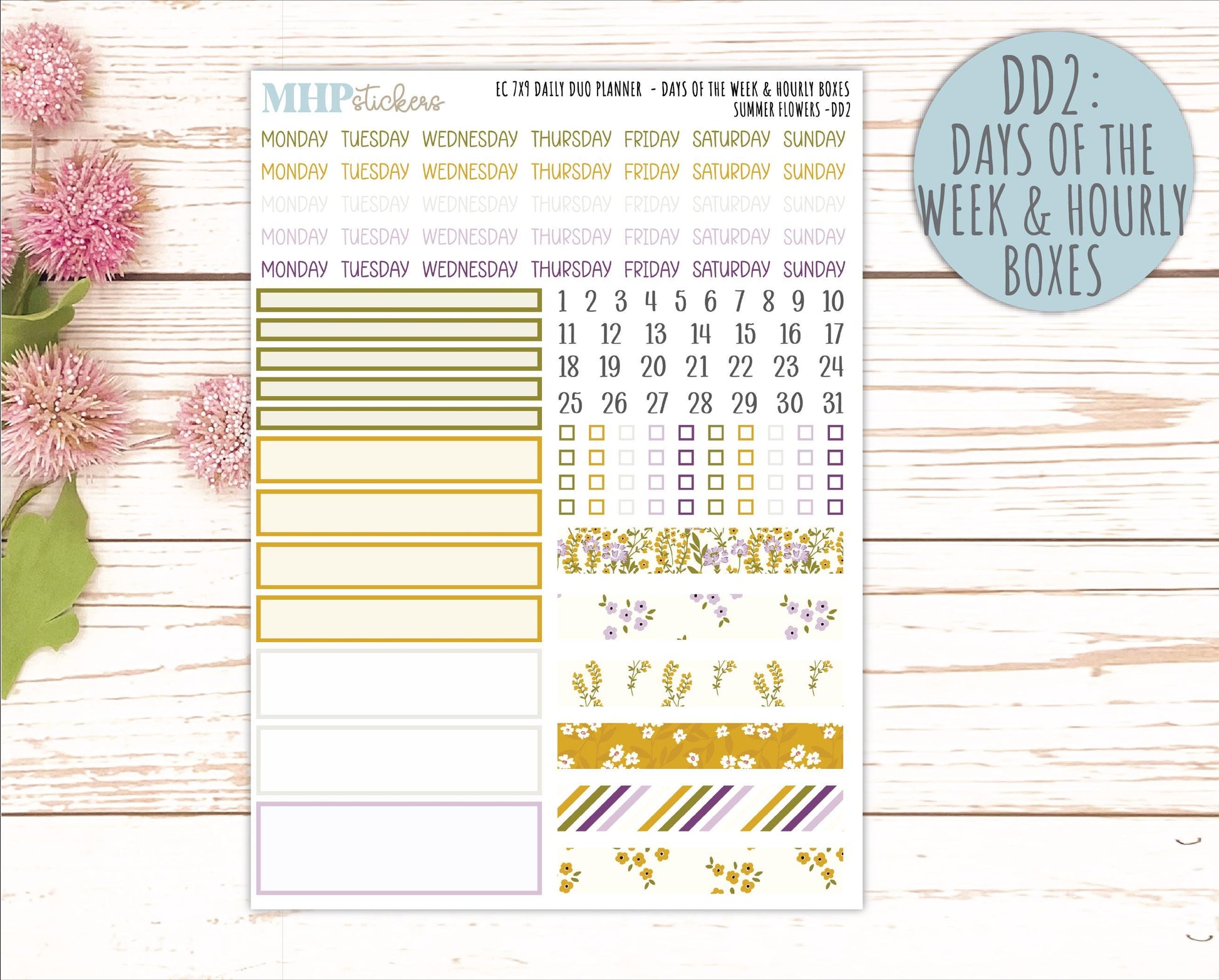 JUNE Daily Duo Sticker Kit for 7x9 Erin Condren Planners. 2026 Collection "Summer Flowers" || ECDD