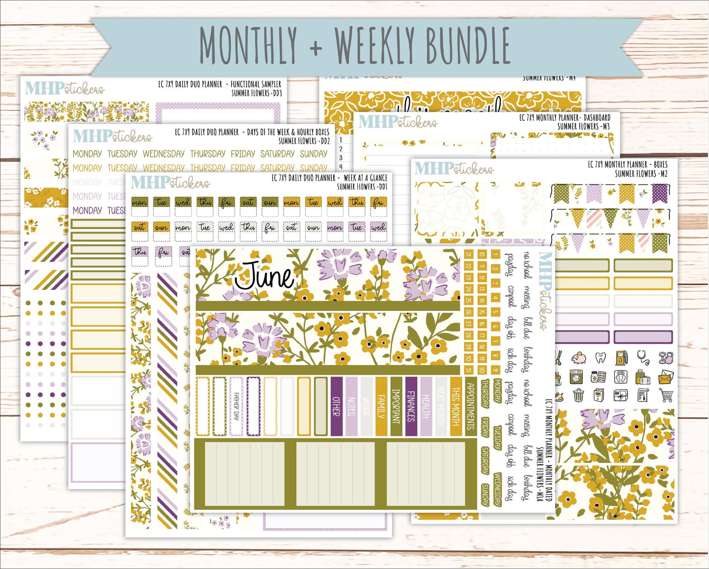 JUNE Daily Duo Sticker Kit for 7x9 Erin Condren Planners. 2026 Collection "Summer Flowers" || ECDD