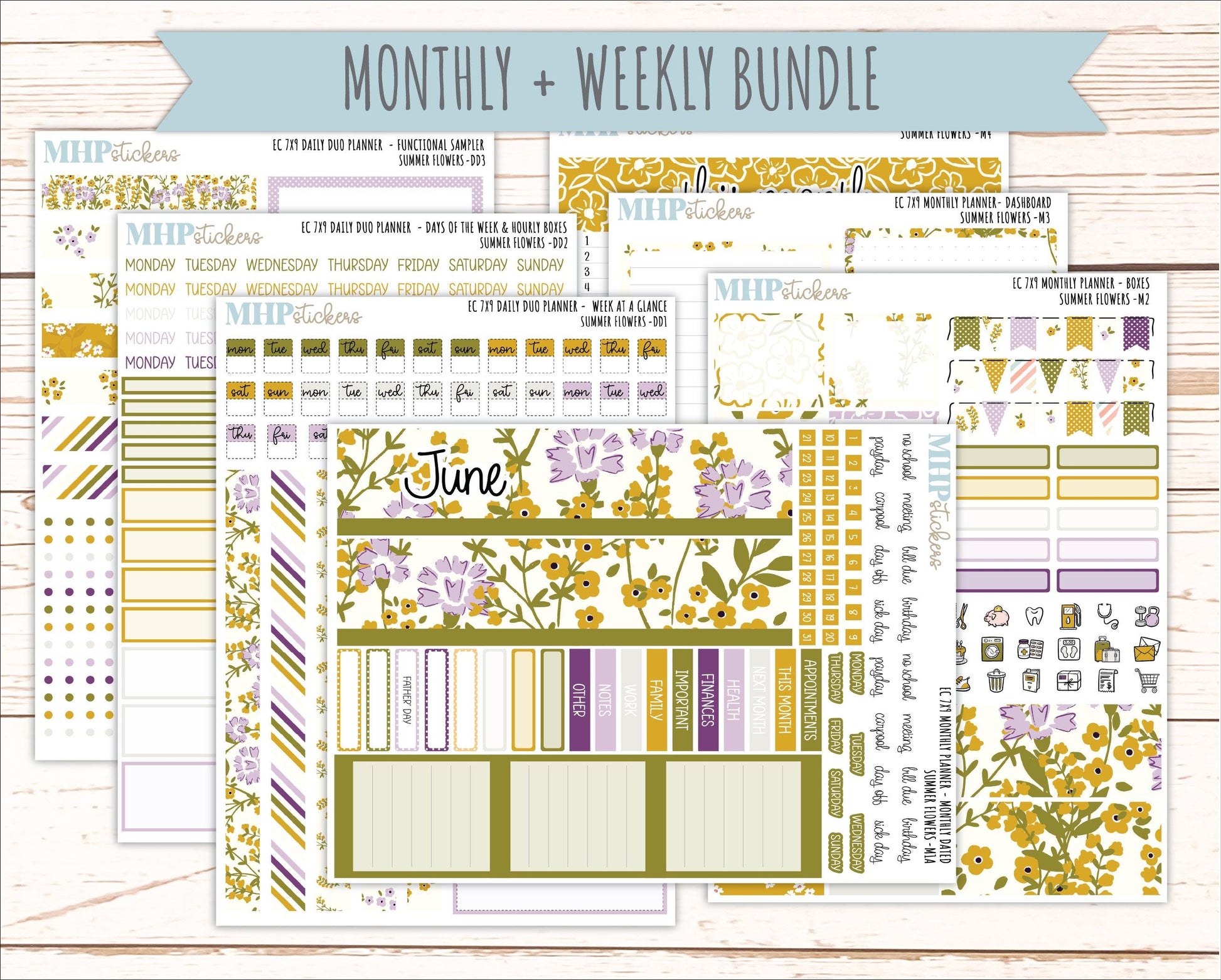 JUNE Daily Duo Sticker Kit for 7x9 Erin Condren Planners. 2026 Collection "Summer Flowers" || ECDD