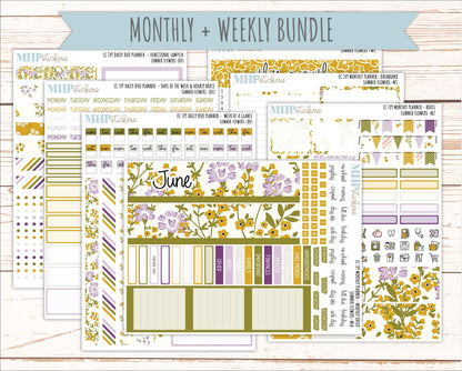 JUNE Daily Duo Sticker Kit for 7x9 Erin Condren Planners. 2026 Collection "Summer Flowers" || ECDD