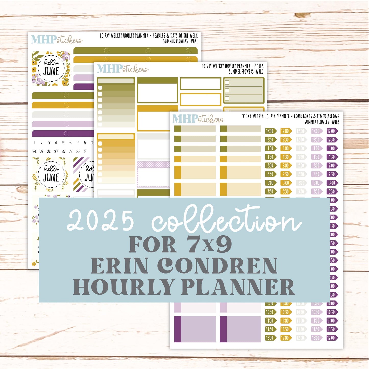 JUNE Weekly Hourly Planning Kits for 7x9 Erin Condren Planners. 2026 Collection "Summer Flowers" || ECWHR