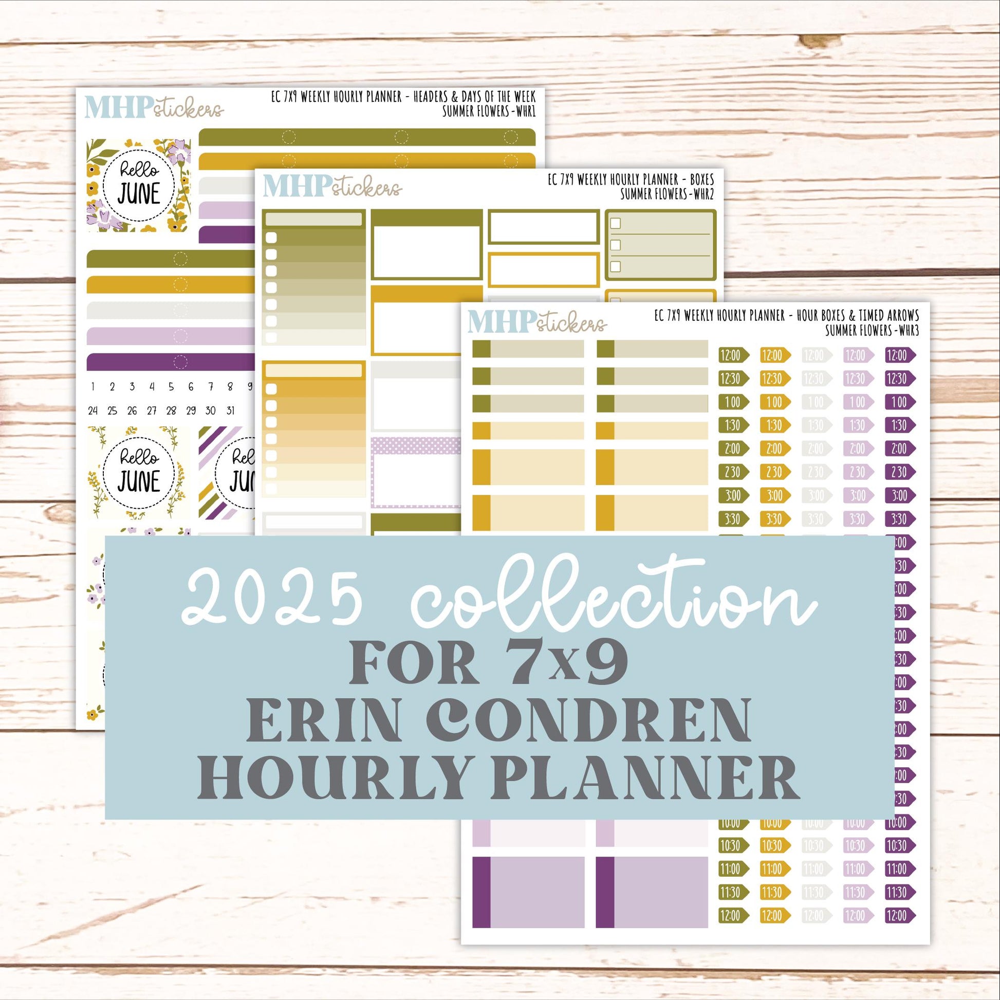 JUNE Weekly Hourly Planning Kits for 7x9 Erin Condren Planners. 2026 Collection "Summer Flowers" || ECWHR