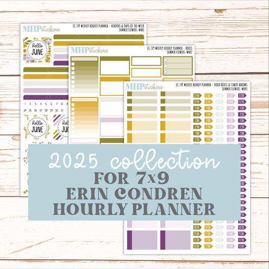JUNE Weekly Hourly Planning Kits for 7x9 Erin Condren Planners. 2026 Collection "Summer Flowers" || ECWHR