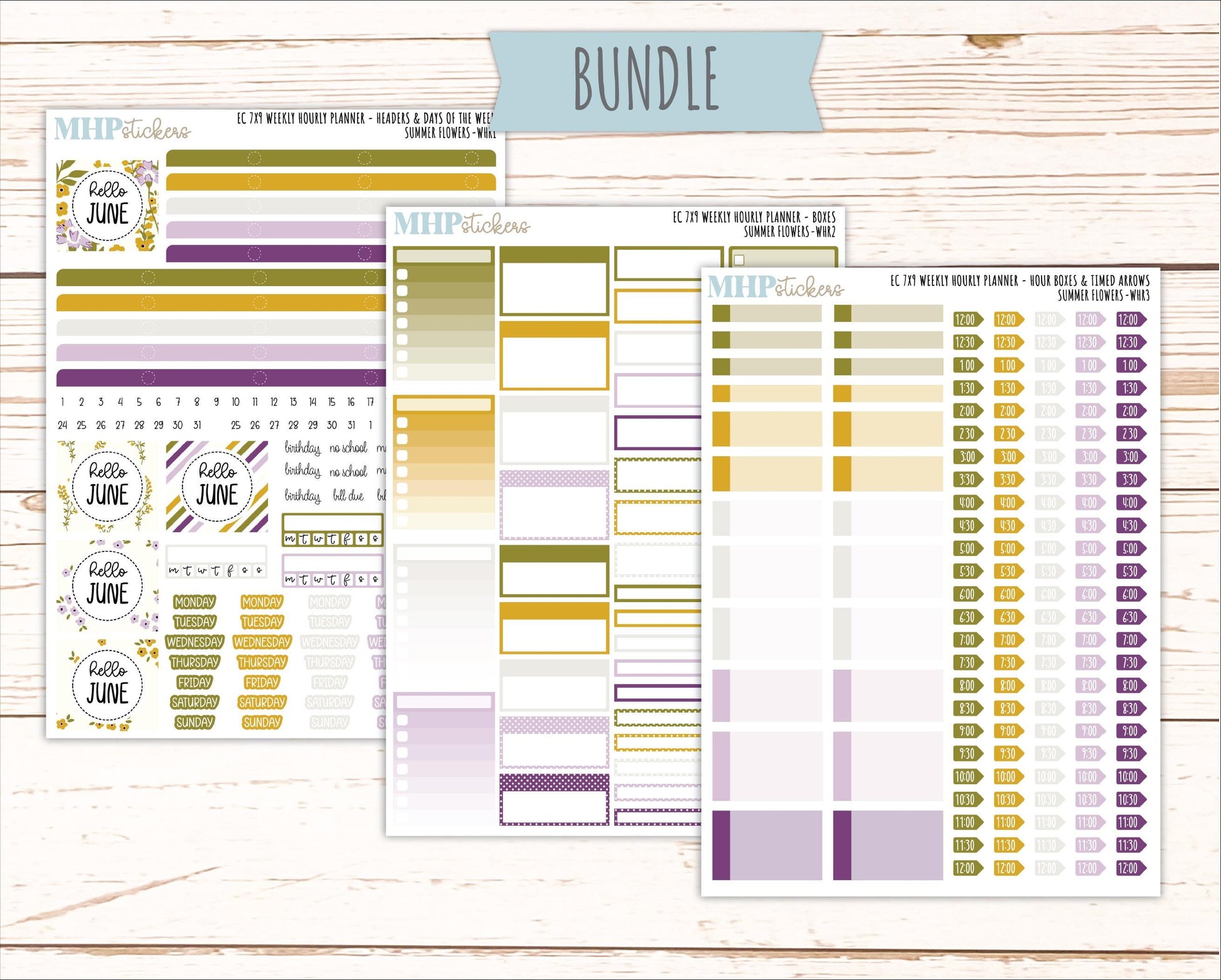 JUNE Weekly Hourly Planning Kits for 7x9 Erin Condren Planners. 2026 Collection "Summer Flowers" || ECWHR