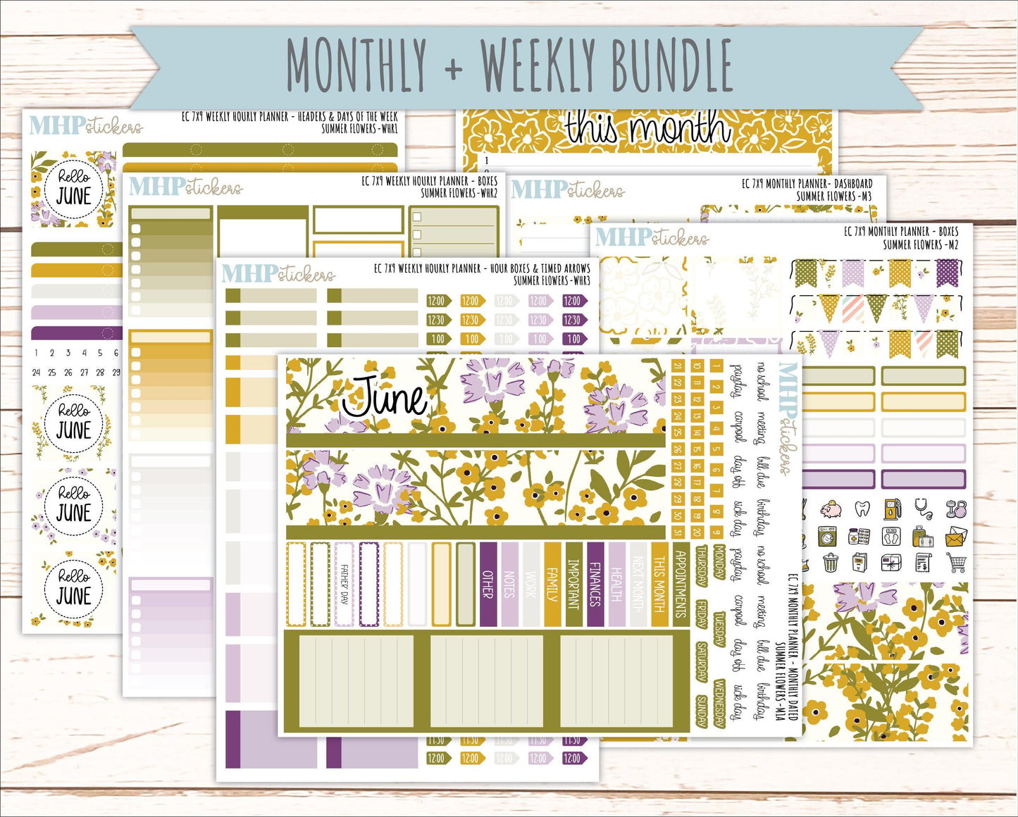 JUNE Weekly Hourly Planning Kits for 7x9 Erin Condren Planners. 2026 Collection "Summer Flowers" || ECWHR