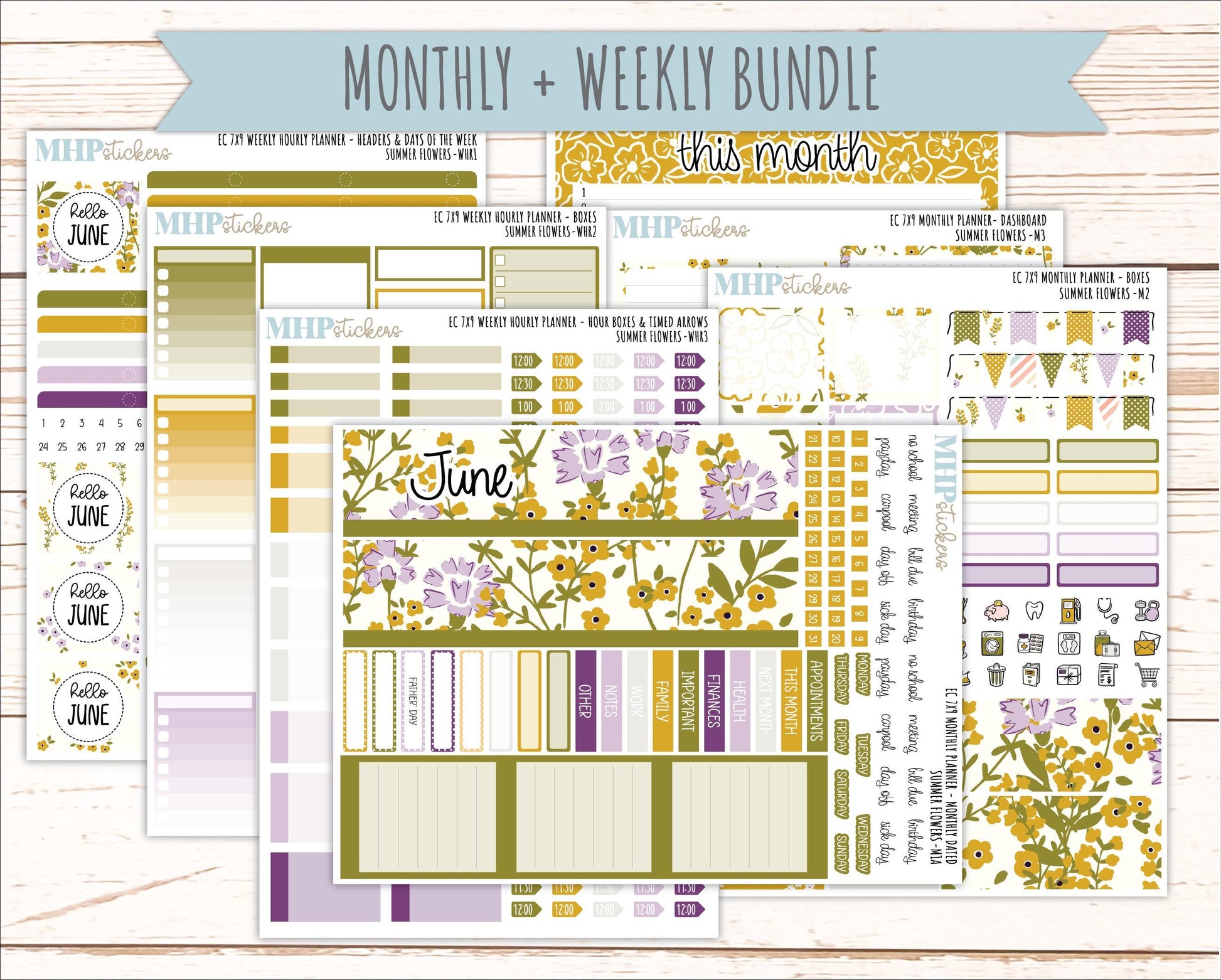 JUNE Weekly Hourly Planning Kits for 7x9 Erin Condren Planners. 2026 Collection "Summer Flowers" || ECWHR