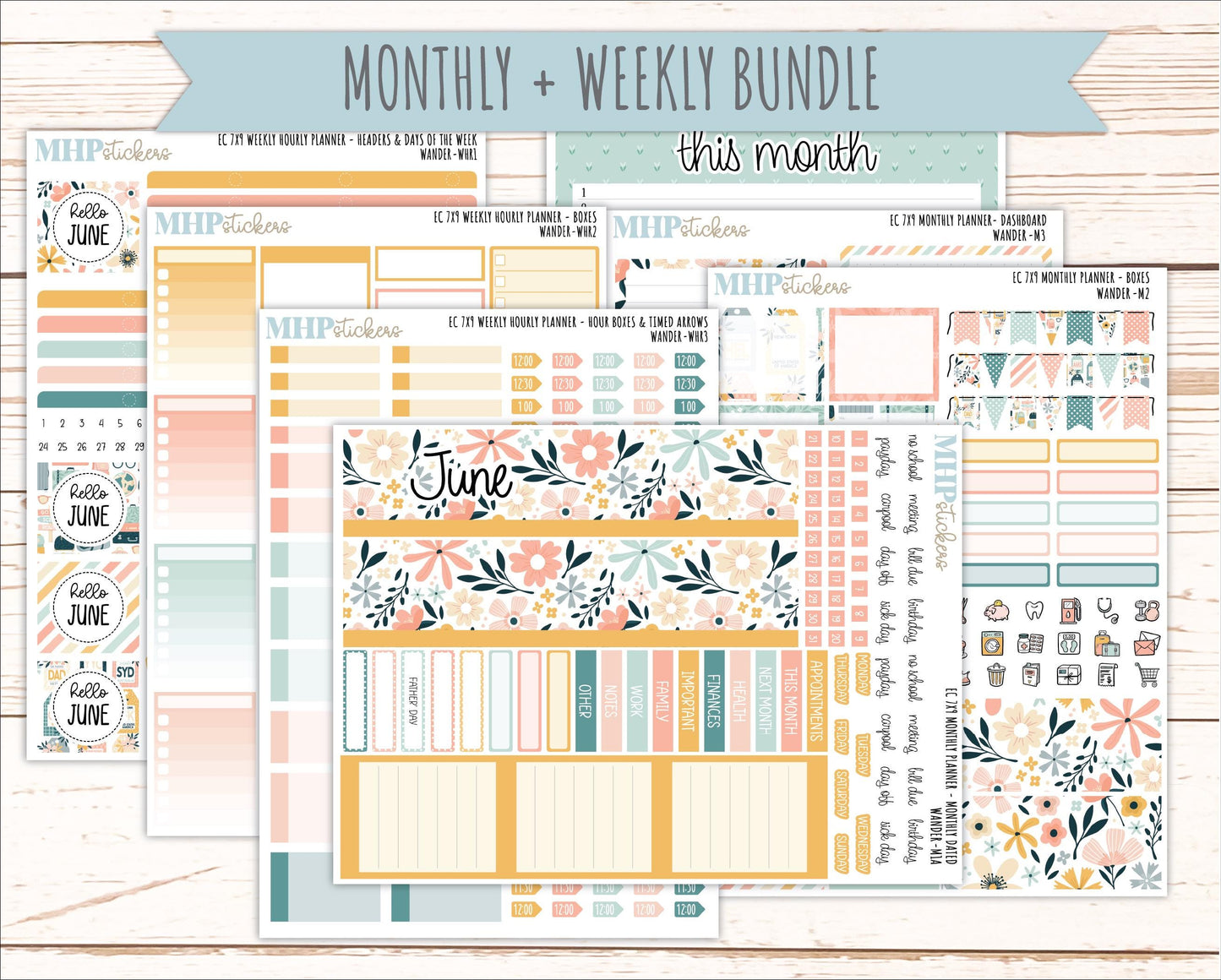 JUNE Weekly Hourly Planning Kits for 7x9 Erin Condren Planners. 2026 Collection "Wander" || ECWHR