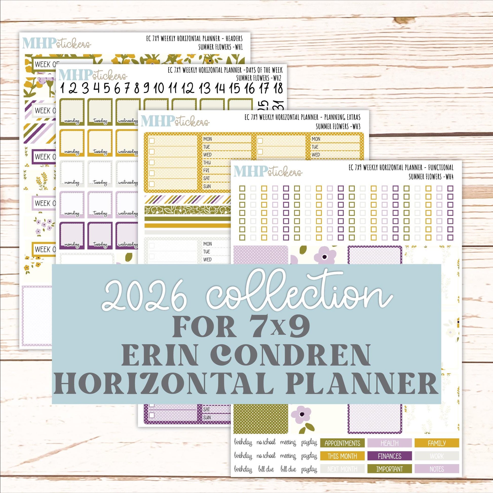 JUNE Weekly Horizontal Planning Kit for 7x9 Erin Condren Planners. 2026 Collection "Summer Flowers" || ECWH