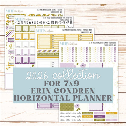 JUNE Weekly Horizontal Planning Kit for 7x9 Erin Condren Planners. 2026 Collection "Summer Flowers" || ECWH