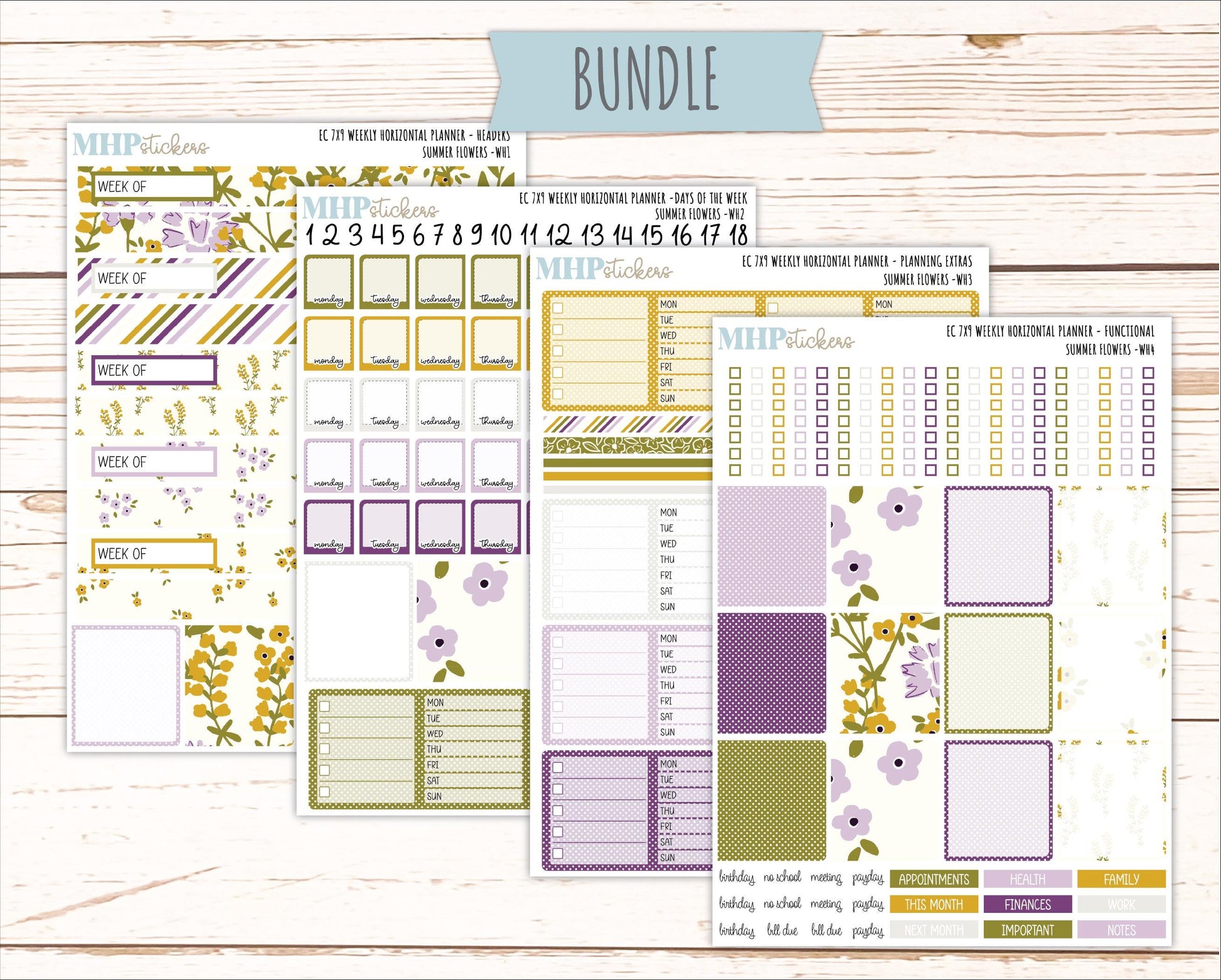 JUNE Weekly Horizontal Planning Kit for 7x9 Erin Condren Planners. 2026 Collection "Summer Flowers" || ECWH