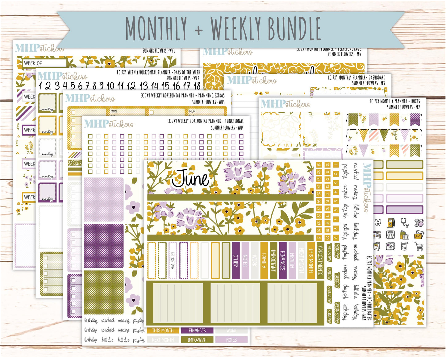 JUNE Weekly Horizontal Planning Kit for 7x9 Erin Condren Planners. 2026 Collection "Summer Flowers" || ECWH