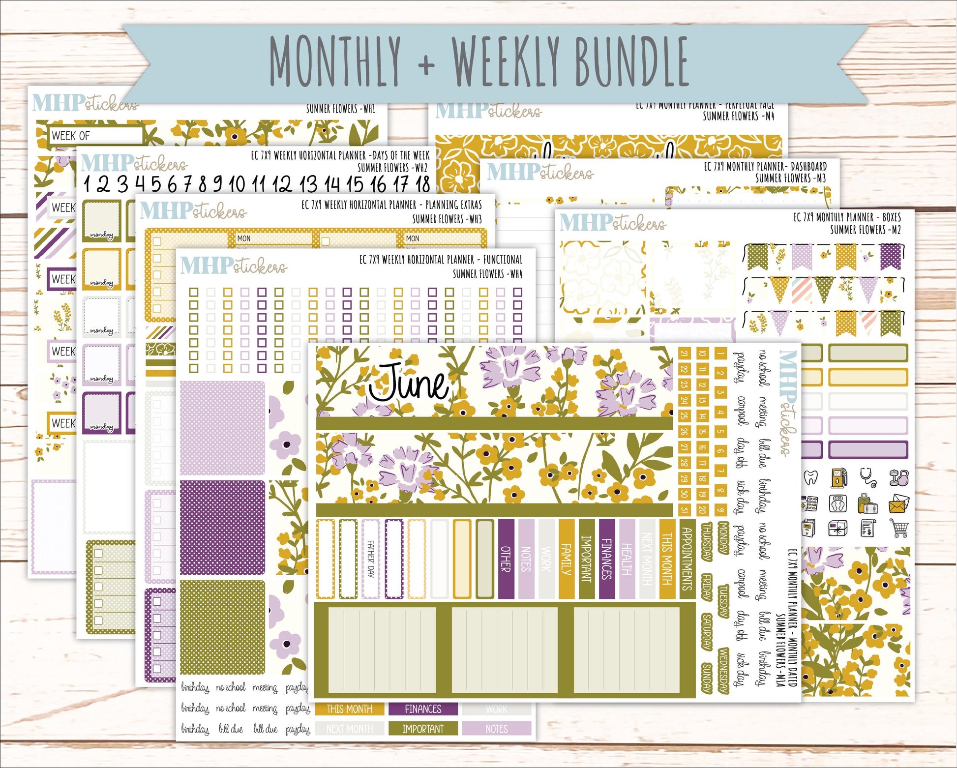 JUNE Weekly Horizontal Planning Kit for 7x9 Erin Condren Planners. 2026 Collection "Summer Flowers" || ECWH