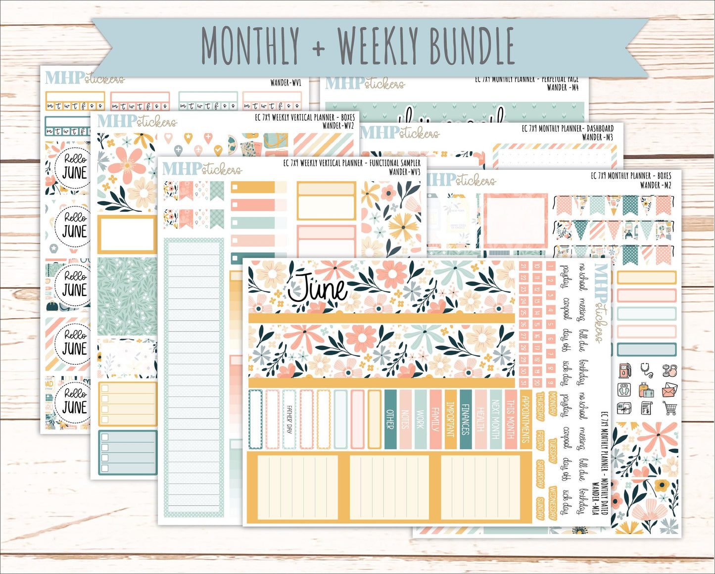 JUNE Weekly Vertical Kits for 7x9 Erin Condren Planners. 2026 Collection "Wander" || ECWV