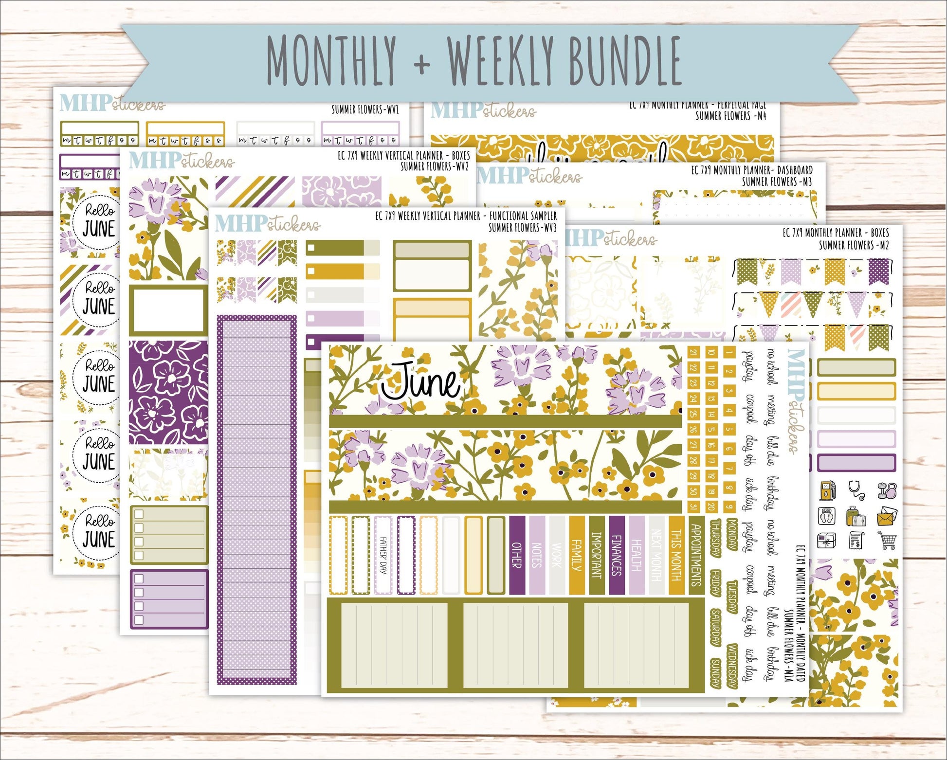 JUNE Weekly Vertical Kits for 7x9 Erin Condren Planners. 2026 Collection "Summer Flowers" || ECWV