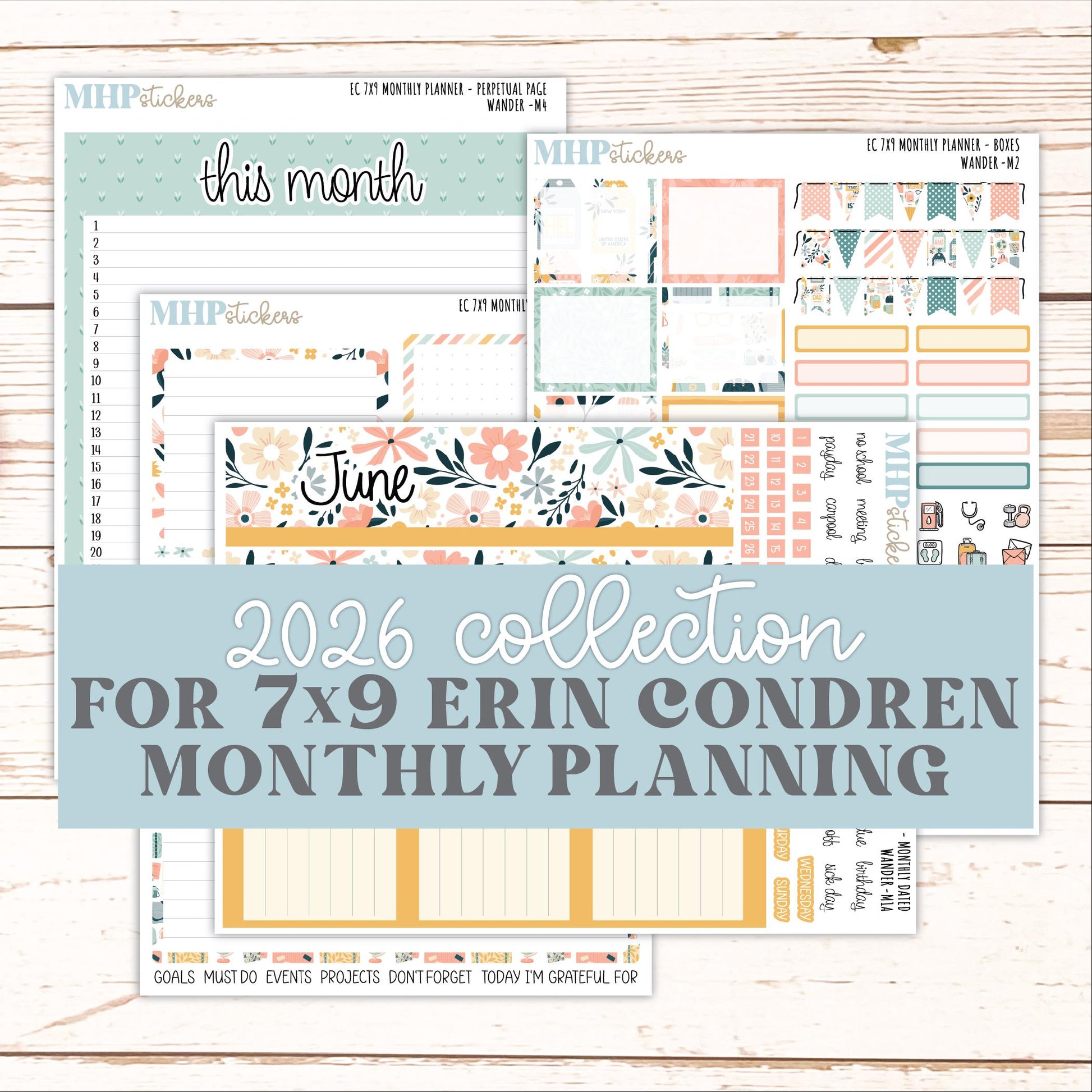 JUNE Monthly Kit for 7x9 Erin Condren Planners. 2026 Collection "Wander" || ECM