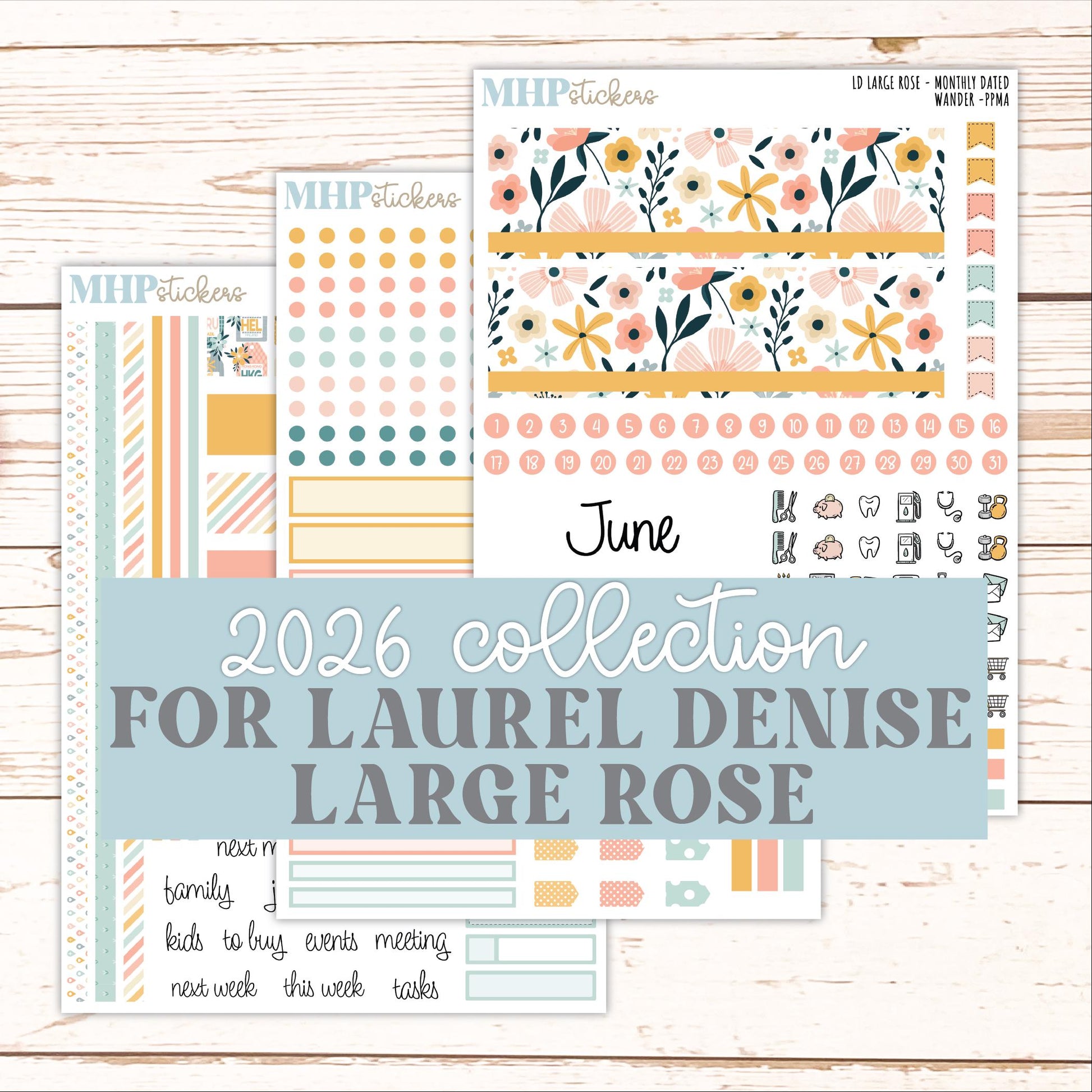 JUNE 2026 Stickers for the Large Rose Laurel Denise Planner. "Wander" || PP