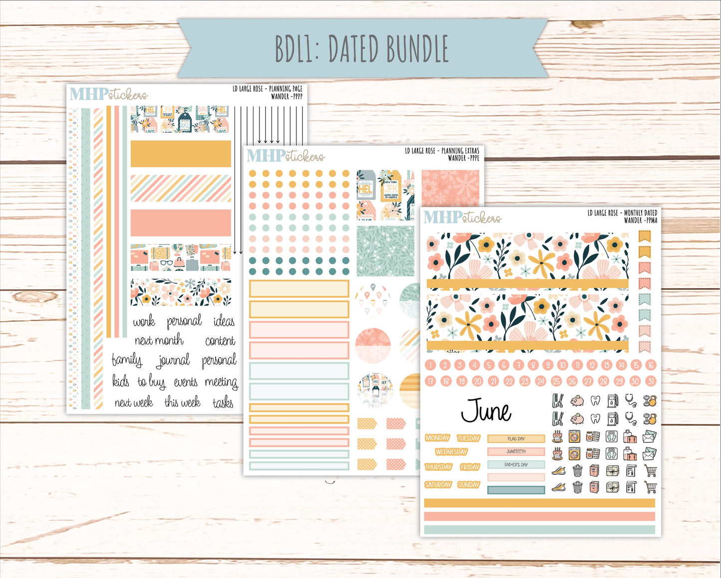 JUNE 2026 Stickers for the Large Rose Laurel Denise Planner. "Wander" || PP