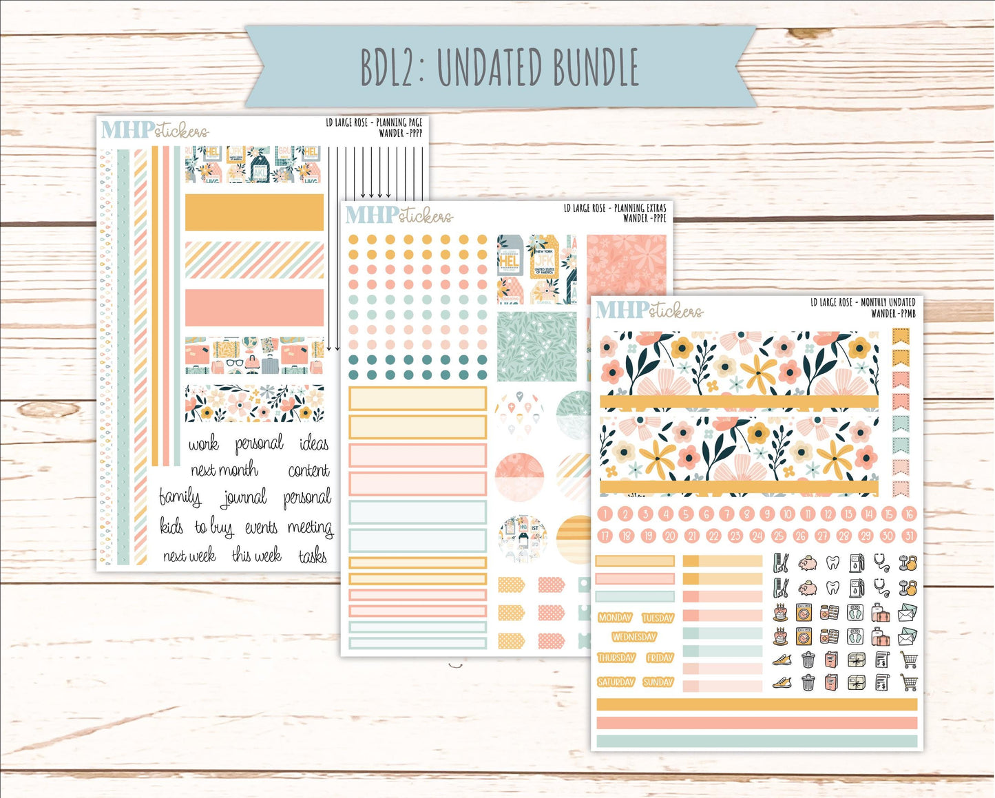 JUNE 2026 Stickers for the Large Rose Laurel Denise Planner. "Wander" || PP