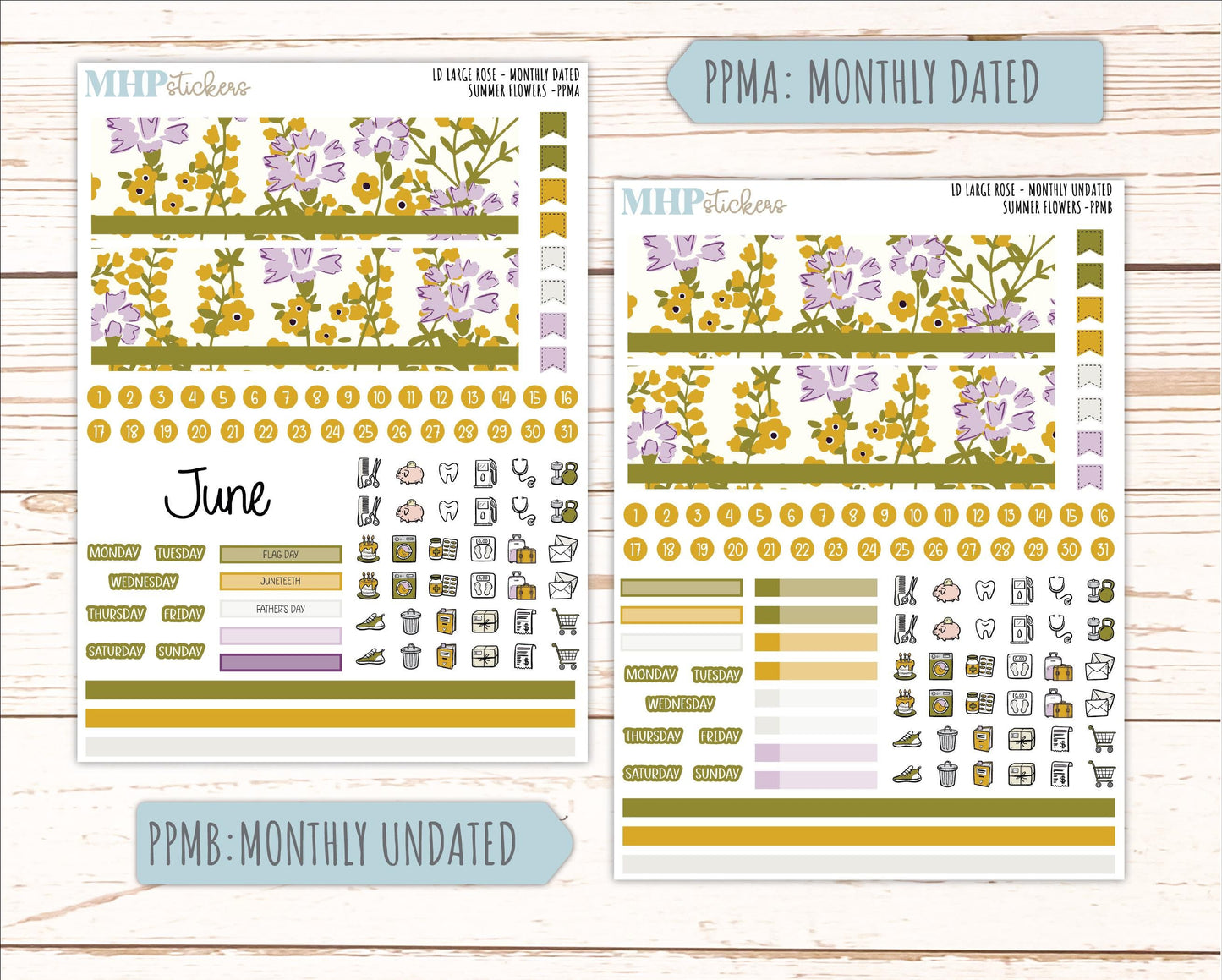 JUNE 2026 Stickers for the Large Rose Laurel Denise Planner. "Summer Flowers" || PP