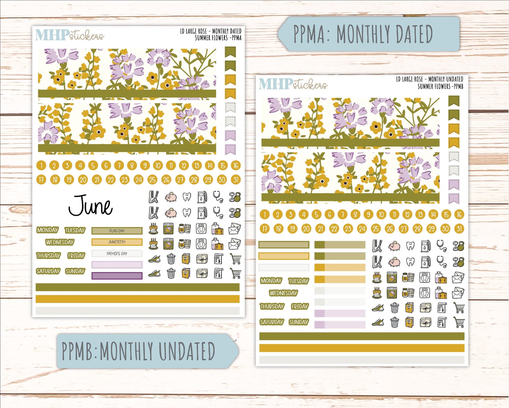 JUNE 2026 Stickers for the Large Rose Laurel Denise Planner. "Summer Flowers" || PP