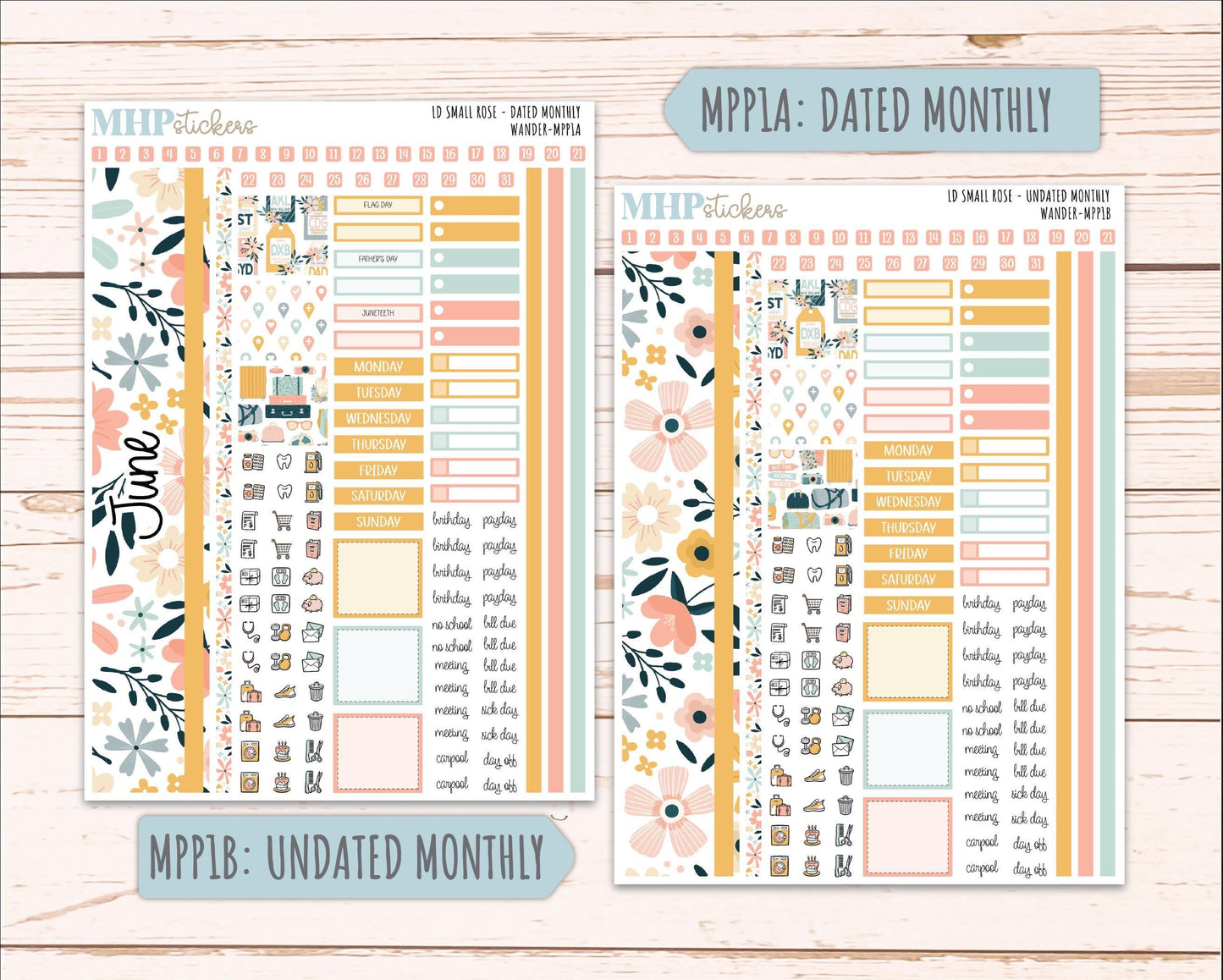 JUNE 2026 Stickers for The Small Rose Laurel Denise Planner. "Wander" || MPP
