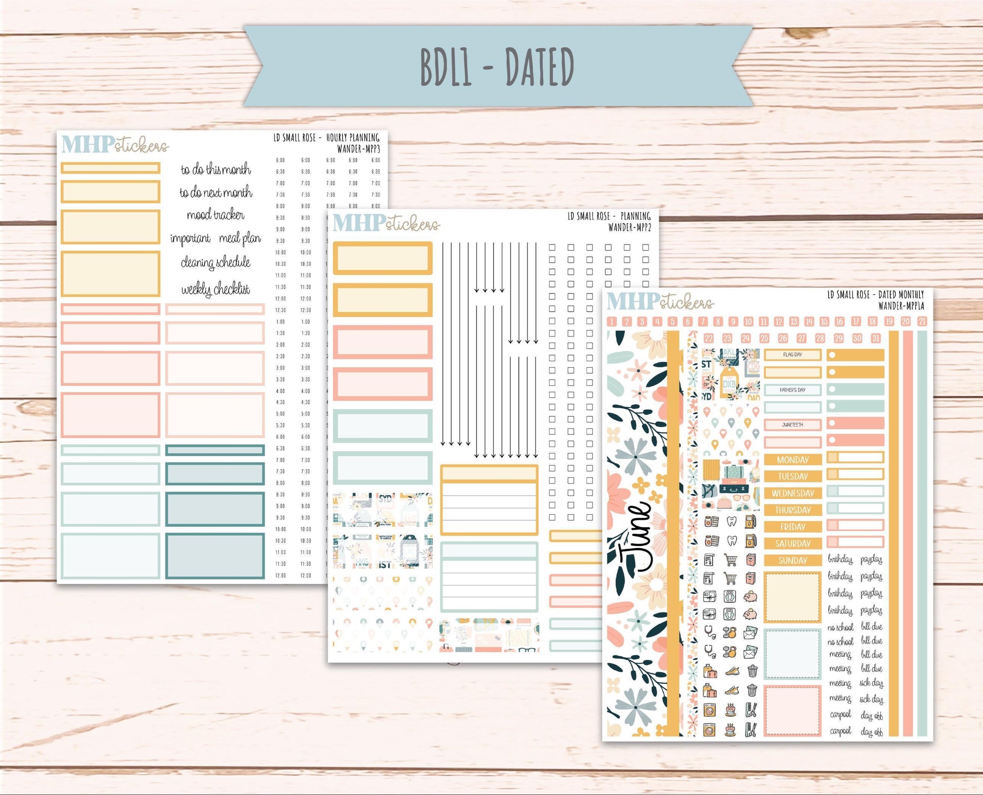 JUNE 2026 Stickers for The Small Rose Laurel Denise Planner. "Wander" || MPP
