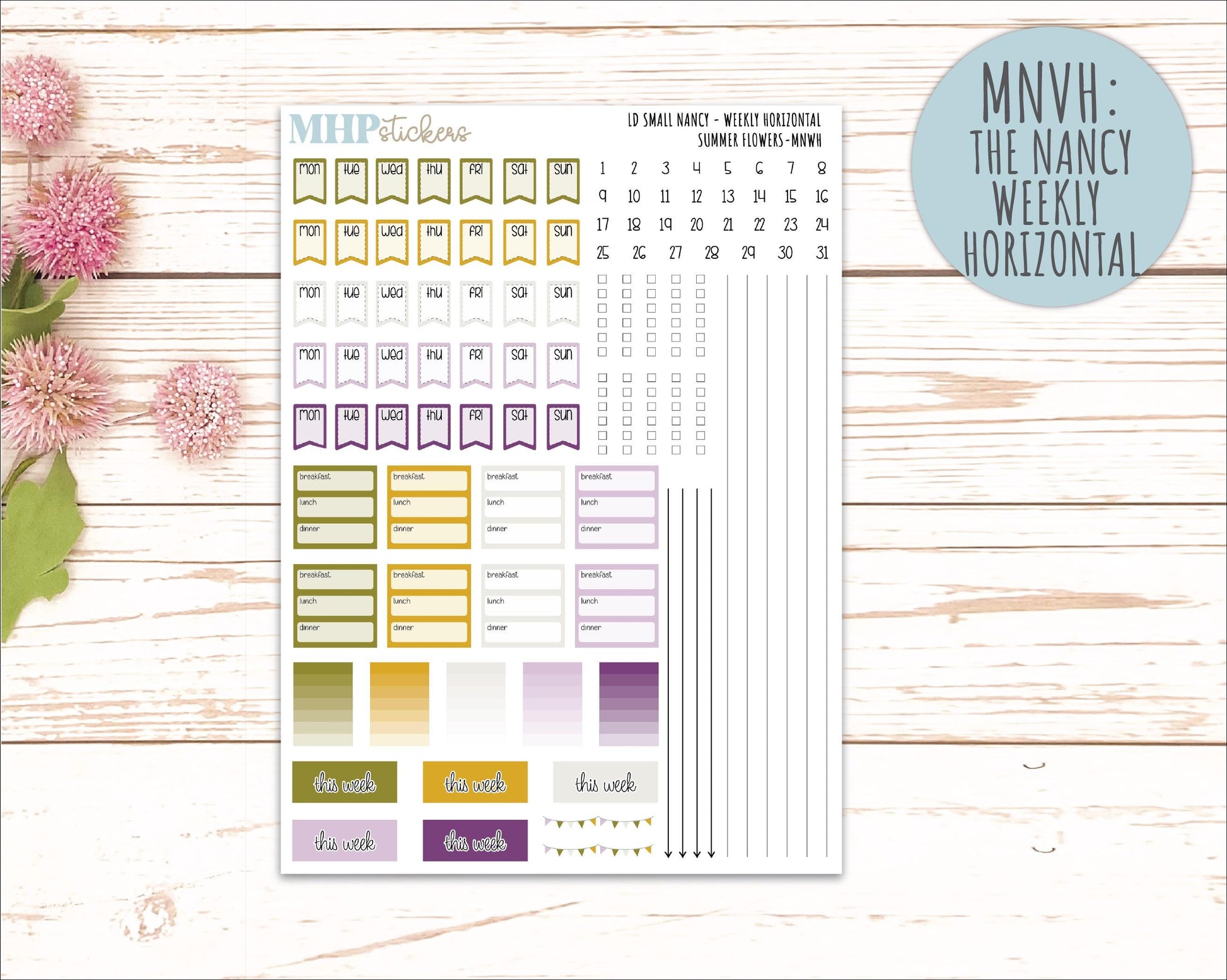 JUNE 2026 Stickers for Small Nancy & Anne Laurel Denise Planners "Summer Flowers" || MN