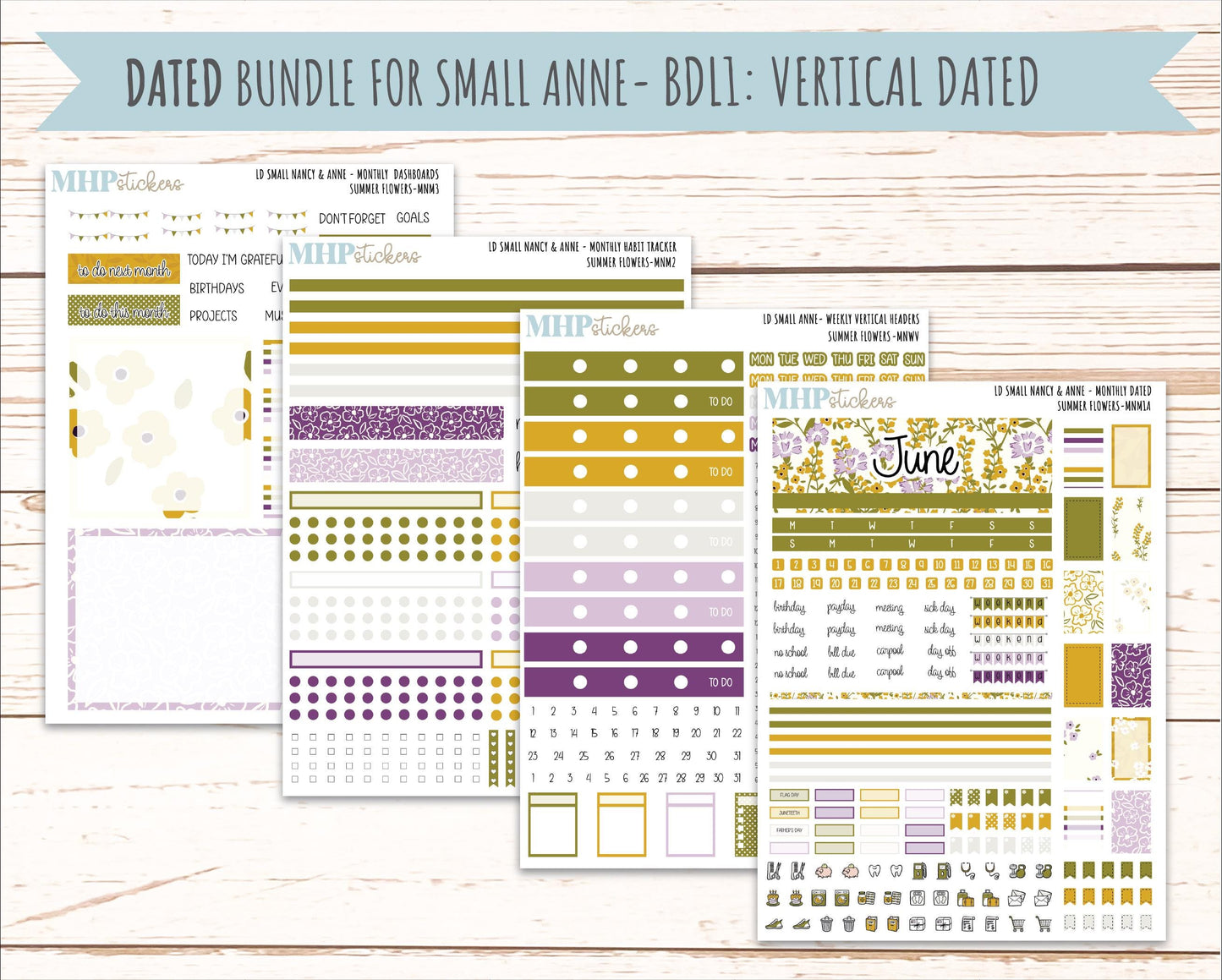 JUNE 2026 Stickers for Small Nancy & Anne Laurel Denise Planners "Summer Flowers" || MN