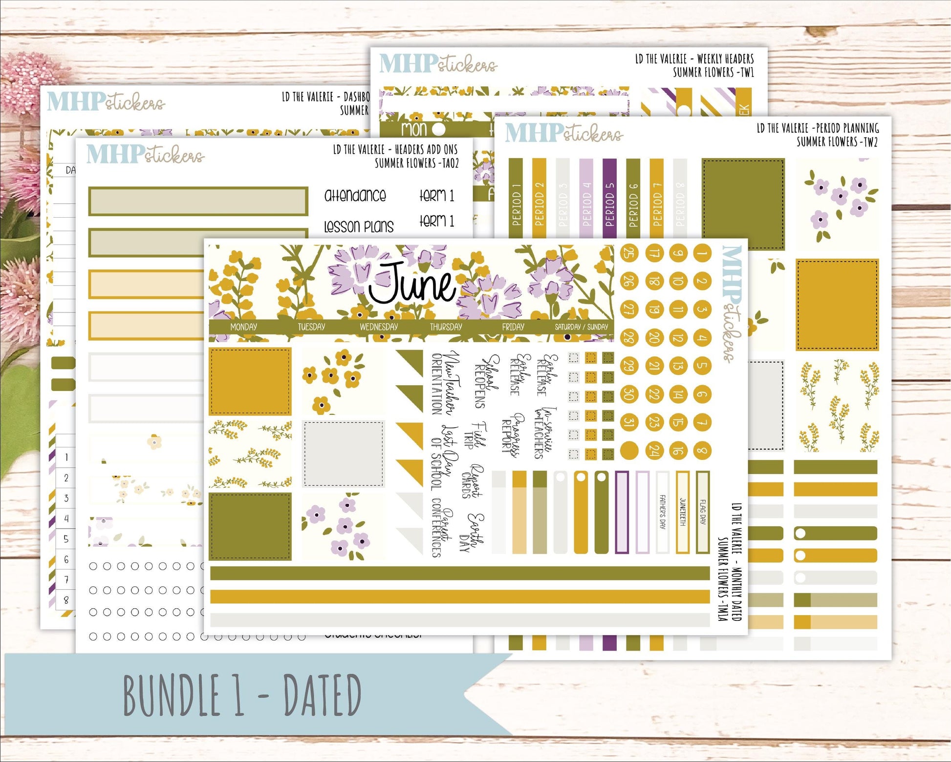 JUNE Stickers for The Valerie Laurel Denise Planner "Summer Flowers" || TC